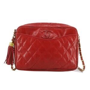 Chanel Lizard Camera Bag Vintage Tassel CC Exotic Red/Gold Rare Shoulder Leather